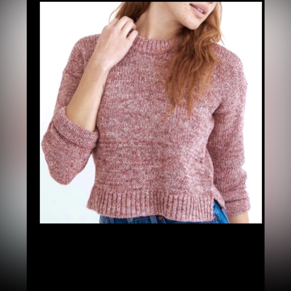 Madewell Millcrest Pullover Sweater Crop Cotton Knit in Rose Pink Plus Size XXL